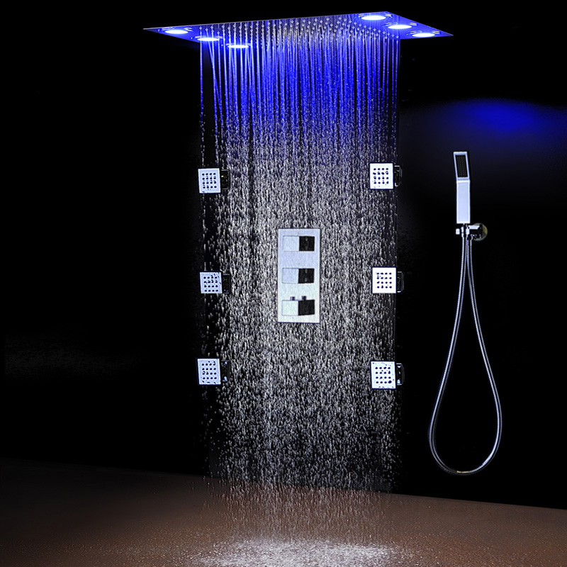 Roman Chrome Plated Multi-Color LED Rainfall Shower Set